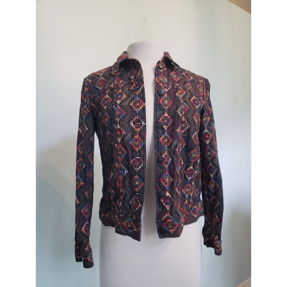 VTG Coldwater Creek Womens Petite PXS Embroidered Jean Jacket Southwestern Aztec - Picture 2 of 9